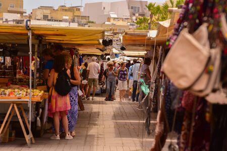 MARSAXLOKK, MALTA -5 may,2019: Tourist in Traditional street food market in Marsaxlokk which is holding every day. Sunday market.Marsaxlokk Malta Europe.のeditorial素材