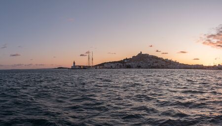 Cityscape of Dalt Vila from Marina Ibiza, Ibiza, Spain