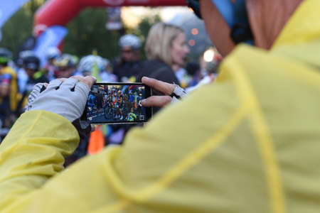 La Massana, Andorra : 2017 July 16 : Cyclists on the start in Volta Als Ports D Andorra 2017 in...