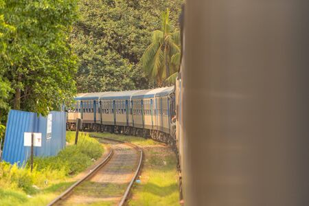 Images from the Interior of the second category train car in Sri Lanka from Colombo to Matara. Colombo, Sri Lanka.の写真素材