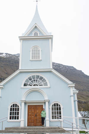 Seydisfjordur Iceland - May 16. 2017: Church in Town center of Seydisfjordur in east Iceland.のeditorial素材