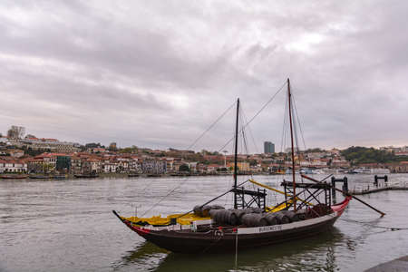 Porto, Portugal : 12 April 2016 : Old town of Porto and river Douro at sunset, Portugal.のeditorial素材