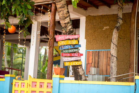 Tangalle, Sri Lanka : 2020 NOV 25 : Restaurant in the Sunset in the beach of Tangalle, Sri Lanka.のeditorial素材