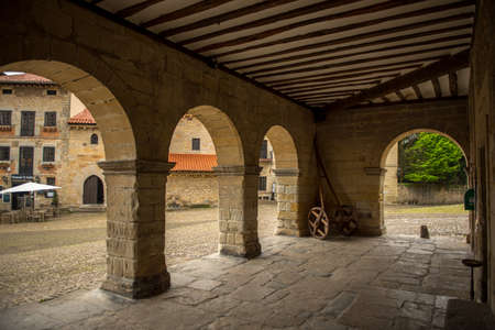 Cloudy day in the Streets typical of old world heritage village of Santillana del Mar, Spainのeditorial素材