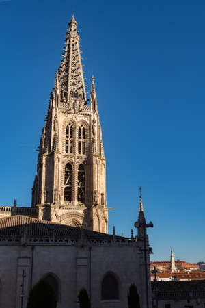 Burgos, Spain; may 04 2019: Burgos cathedral in Spain in Gothic style aka "Santa Iglesia Catedral BasÃ­lica Metropolitana de Santa MarÃ­a"のeditorial素材
