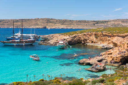 COMINO, MALTA - MAY 24, 2019 Holidays at Blue lagoon on island Comino, Maltaのeditorial素材