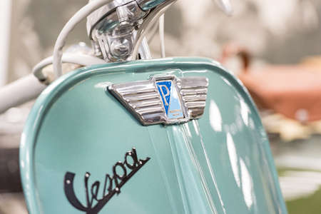 Canillo, Andorra - june 19 2020: Old motorcycle VEspa exposed on  the  Motorcyle Museum in Canillo, Andorra on June 19, 2020.のeditorial素材