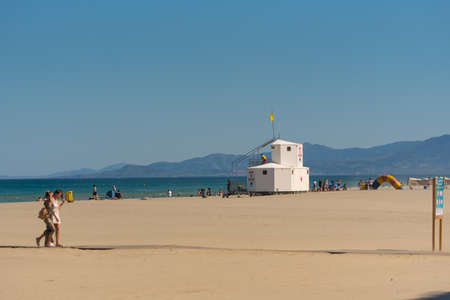 Canet en Roussillon, France: June 21, 2020: Sunny day in the tourist town of Canet en Roussillion in France on the Mediterranean Sea.のeditorial素材