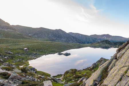 Landscape in Montmalus Lake in summer on Andorra.の写真素材