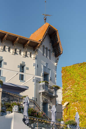 Cadaques, Spain: 07 JULY 2020: Houses in the beach and houses of the village of Cadaques, Spain in summer on 07 July 2020.のeditorial素材