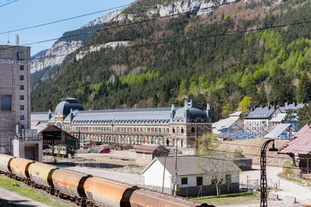 Canfranc, Spain - May 1, 2019: Main biulding in the Abandoned railway station of Canfranc Huesca Spainのeditorial素材