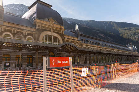 Canfranc, Spain - May 1, 2019: Main biulding in the Abandoned railway station of Canfranc Huesca Spainのeditorial素材
