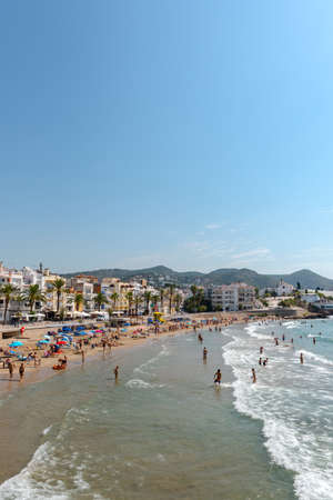 Sitges, Catalonia, Spain: July 28, 2020: People in the beach in Sitges in summer 2020.のeditorial素材
