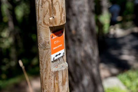 Escaldes Engodany, Andorra: 20 August 2020: Signal in the Engolasters lake parking in Escaldes...