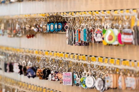 Lloret de Mar, Spain: 2020 2 Sept: Souvenirs shop of Lloret de Mar after Covid 19 without...