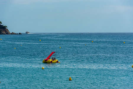 Lloret de Mar, Spain: 2020 2 Sept: People in the beach of Lloret de Mar after Covid 19 without...