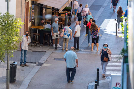 Lloret de Mar, Spain: 2020 2 Sept: Streets of Lloret de Mar after Covid 19 without international...