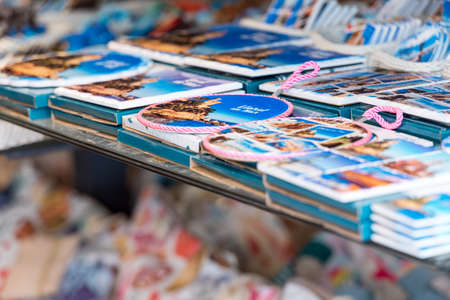 Lloret de Mar, Spain: 2020 2 Sept: Souvenirs shop of Lloret de Mar after Covid 19 without...