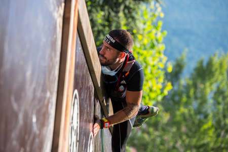 Encamp, Andorra: 2020 Sept 05: Competitors participate in the 2020 Spartan Race obstacle racing...