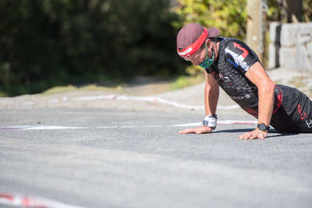 Encamp, Andorra : 2020 Sept 05 : Competitors participate in the 2020 Spartan Race obstacle racing challenge in Andorra, on september 05, 2020.のeditorial素材