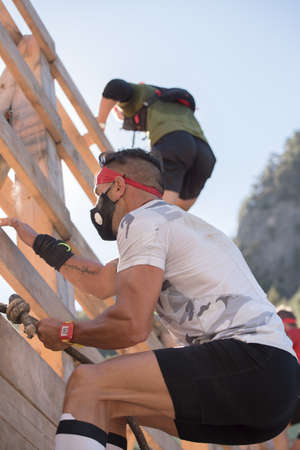 Encamp, Andorra : 2020 Sept 05 : Competitors participate in the 2020 Spartan Race obstacle racing challenge in Andorra, on september 05, 2020.のeditorial素材