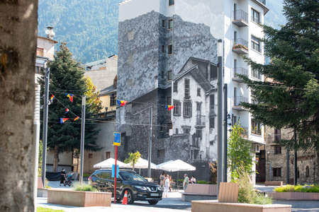 Encamp, Andorra: 2020 Sept 05: Sunny day in the city of Encamp in Andorra in summer 2020.のeditorial素材