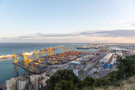 Barcelona, Spain: 2020 September 26: Cityscape in the Port of Barcelona from Montjuic in Summer 2020.のeditorial素材