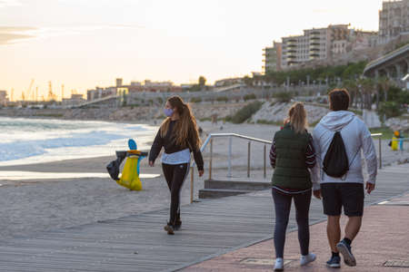 Tarragona, Spain: 2020 September 27: People walking in El Milacre Beach in Tarragona in the summer...