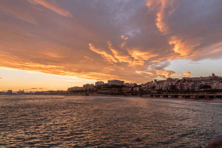 Beautiful sunny sunset in the city of Tarragona, in Catalonia, Spain in the summer of 2020.の写真素材
