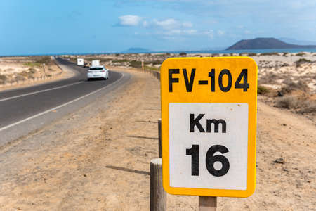 Corralejo, Fuerteventura, Spain: 2020 October 30: Signal in the Dunas de Corralejo Natural Park in Fuerteventura, Spain in the fall of 2020.のeditorial素材