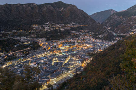 Andorra la Vella, Andorra: 2020 October 30: Cityscape on the Sunset in Andorra La Vella, capital of Andorra in Autumnのeditorial素材
