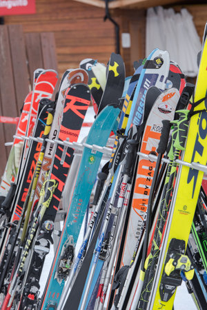 Vallnord, Andorra: 2021 January 2: Ski lockers at the Vallnord ski resort In Andorra in winter 2020 times of Covid19