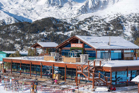 Grandvalira, Andorra: 2021 January 17: Main Office of the Grandvalira ski resort in El Tarter Andorra in time of COVID19 in winter 2021.のeditorial素材