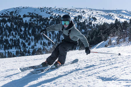 El Tarter, Andorra: 2021 February 08: Free style skier at the Grandvalira resort in winter 2021のeditorial素材