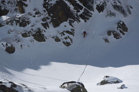 Ordino Arcalis, Andorra: 2021 February 24: Skiers in action at the Freeride World Tour 2021 Step 2 at Ordino Alcalis in Andorra in the winter of 2021.のeditorial素材