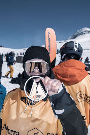 Ordino Arcalis, Andorra: 2021 February 24: Marion Haerty in action at the Freeride World Tour 2021 Step 2 at Ordino Alcalis in Andorra in the winter of 2021.のeditorial素材