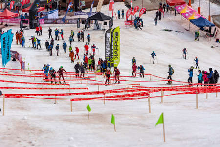 Arinsal, Andorra: 2021 March 2: Skiiers in the ISMF WC Championships Comapedrosa Andorra 2021 U18のeditorial素材