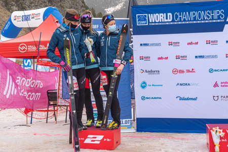 Arinsal, Andorra: 2021 March 3: France national teamin the ISMF WC Championships Comapedrosa Andorra 2021- Relay Race Women.のeditorial素材