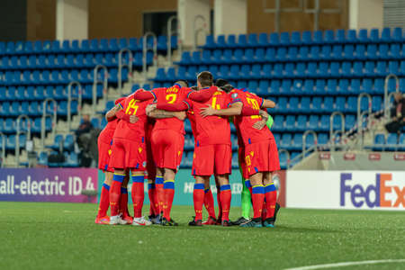 Andorra La Vella, Andorra: 2021 March 25: Formation of the Andorra team in the Qatar 2022 World Cup Qualifying match.のeditorial素材