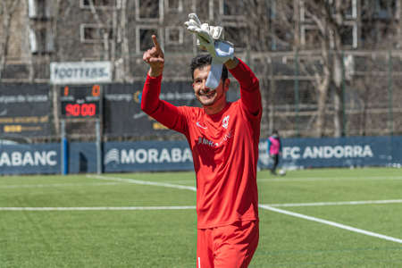 Encamp, Andorra: 2021 April 04: Nico Ratti FCA plays at the Second Division B match Between FC Andorra and Ibiza at the Prada de Moles Stadium on April 4, 2021 in Encamp, Andorraのeditorial素材