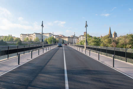 Logrono, Spain: 2021 April 23: Cars in the Stone bridge in Logrono, La Rioja region, Spain 2021のeditorial素材
