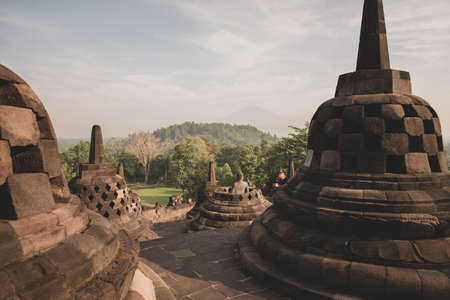 Yogyakarta, Java, Indonesia: Nov 15, 2017: Tourist on Borobudur Temple during the day, Yogyakarta, Java, Indonesia.のeditorial素材