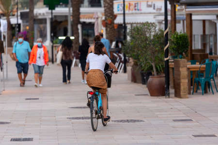 Es Pujols, Formentera, Spain: 2021 June 02: Paseo Maritimo de Es Pujols in Formentera in the Balearic Islands in Spain in the summer of 2021.のeditorial素材
