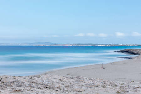 Illetes beach on the island of Formentera in Spain made in long exposure.の写真素材
