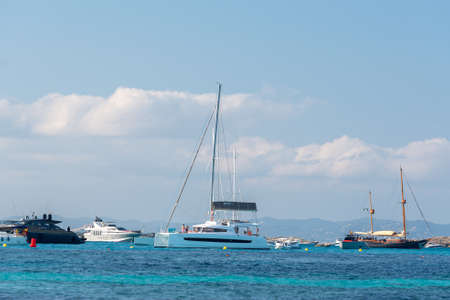 Formentera, Spain: 2021 June 7: Boats in the Island of Formentera in the Balearic Islands in Spain.のeditorial素材
