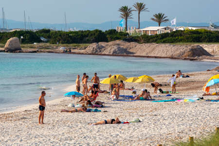 Formentera, Spain: 2021 June 13: Tourists enjoying the Illetes Beach in Formentera in Spain in times of Covid19のeditorial素材