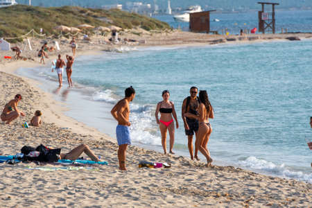 Formentera, Spain: 2021 June 13: Tourists enjoying the Illetes Beach in Formentera in Spain in times of Covid19のeditorial素材