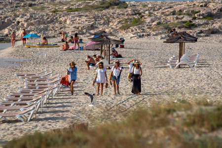 Formentera, Spain: 2021 June 13: Tourists enjoying the Illetes Beach in Formentera in Spain in times of Covid19のeditorial素材