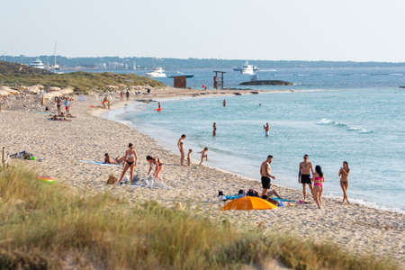 Formentera, Spain: 2021 June 13: Tourists enjoying the Illetes Beach in Formentera in Spain in times of Covid19のeditorial素材