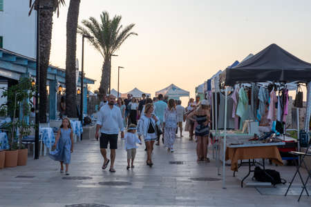 Es Pujols, Formentera, Spain: 2021 July 18: People in Es Pujols in Formentera in the Balearic Islands in Spain in the summer of 2021.のeditorial素材
